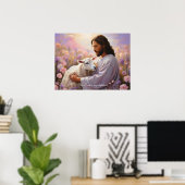 Poster Jésus tenant l'agneau perdu Art chrétien (Bureau à domicile)