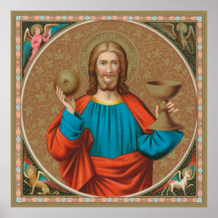 Poster Jésus tenant l'Eucharistie en l'air (SNV 050)