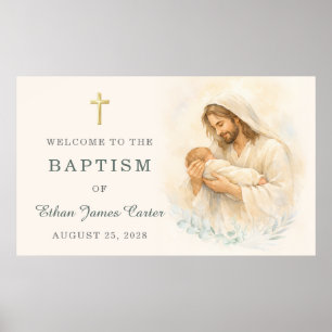 Poster Jésus tenant un bébé Baptême de bienvenue Aquarell