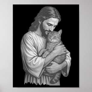 Poster Jésus tenant un chat
