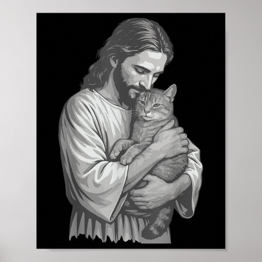 Poster Jésus tenant un chat (Devant)