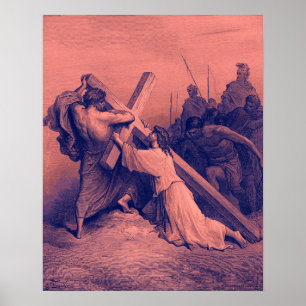 Poster Jésus tombant sous la bible croisée de  