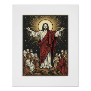 Poster Jésus vintage gloire radieuse gravure chrétienne D