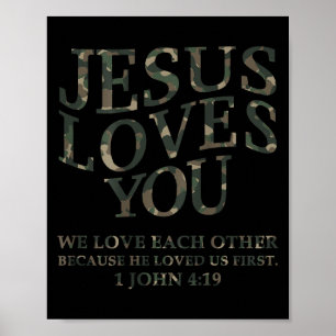 Poster Jésus Vous Aime Moi Camo Chrétien Jeunesse Hommes