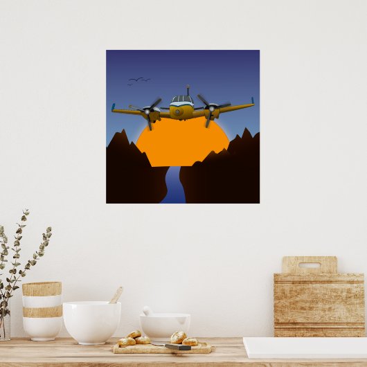 Poster jet privé. Coucher du soleil. (Cuisine)