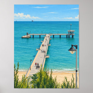 Poster Jetée au bord de la mer ensoleillée sur une mer tu