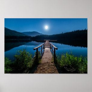 Poster Jetée de nuit sous une Pleine lune