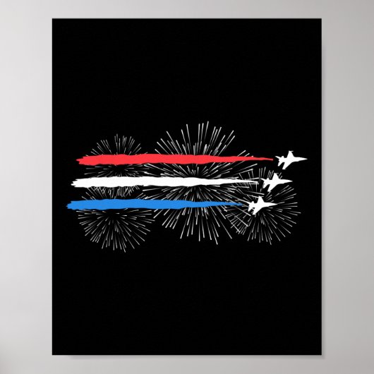 Poster Jets De Combat Rouge Blanc Et Bleu Avec Fireworks (Devant)