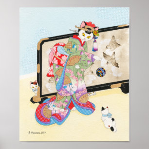 Poster Jeu avec la copie Moussart d'Ukiyoe de chats