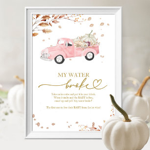 Poster Jeu Baby Shower Automne Citrouille Mon Eau Est Cas