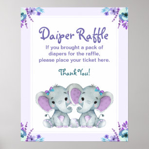 Poster Jeu Baby shower Twin Elephant Diaper