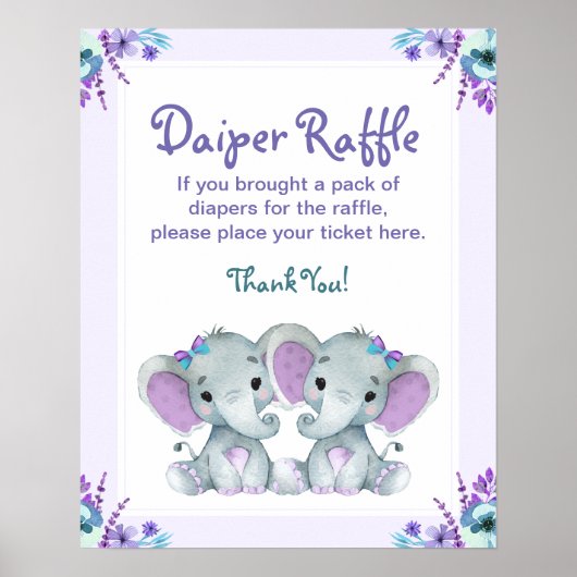 Poster Jeu Baby shower Twin Elephant Diaper (Devant)