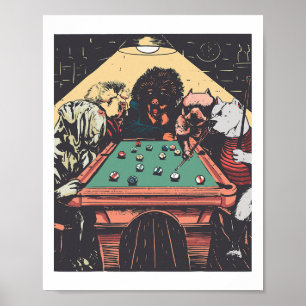 Poster Jeu Chiens De Nuit Sur Billard Billard Table Tir 8
