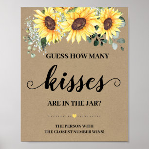 Poster Jeu Combien de baisers Signe de Baby Shower Tourne