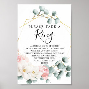 Poster Jeu d'anneau de Fête des mariées de verdure floral