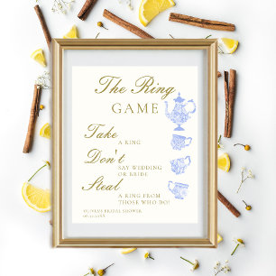 Poster Jeu d'anneau Thé nuptiale Chine Set bleu blanc den
