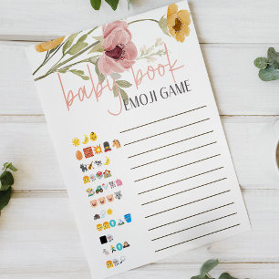 Poster Jeu de baby shower avec un livre d'emoji floral de