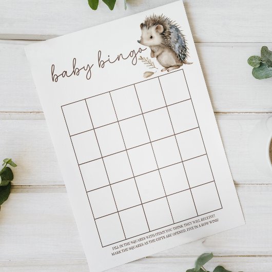Poster Jeu de baby shower Bébé Bingo au petit hérisson mi
