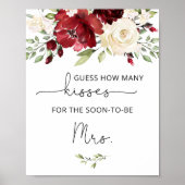 Poster Jeu de baby shower combien de baisers floral borde (Devant)