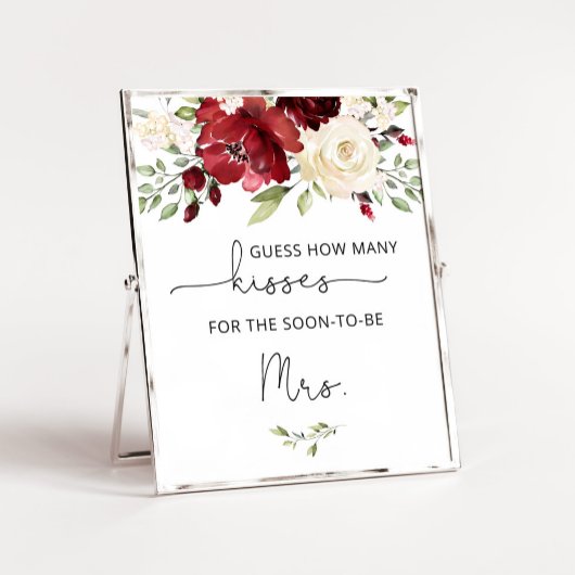 Poster Jeu de baby shower combien de baisers floral borde