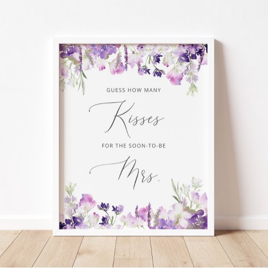 Poster Jeu de baby shower combien de baisers thème floral