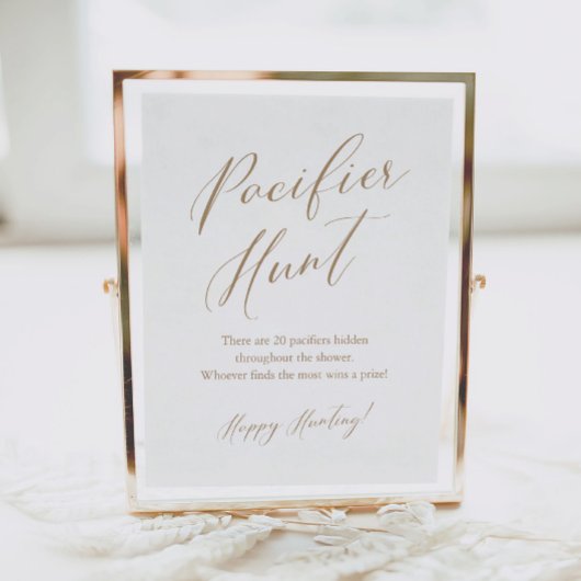Poster Jeu de Baby shower de chasse à la calligraphie or