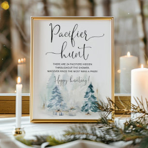 Poster Jeu de baby shower de chasse à la Loupe bleu d'hiv