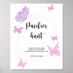 Poster Jeu de baby shower de chasse à la tétine papillon
