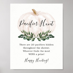 Poster Jeu de Baby shower de chasse de Citrouille blanc