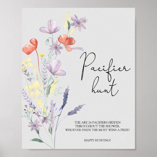 Poster Jeu de baby shower de chasse Fleur sauvage de Boho (Devant)