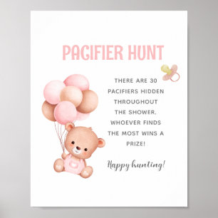 Poster Jeu de Baby shower de chasse Teddy Bear Pacifier