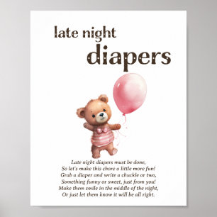 Poster Jeu de Baby shower de fille Diapers de nuit