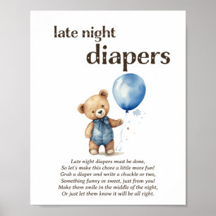 Poster Jeu de Baby shower de garçon Diapers de nuit