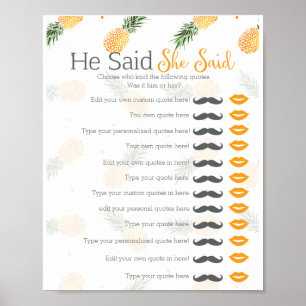 Poster Jeu de baby shower de mariage Ananas il a dit elle