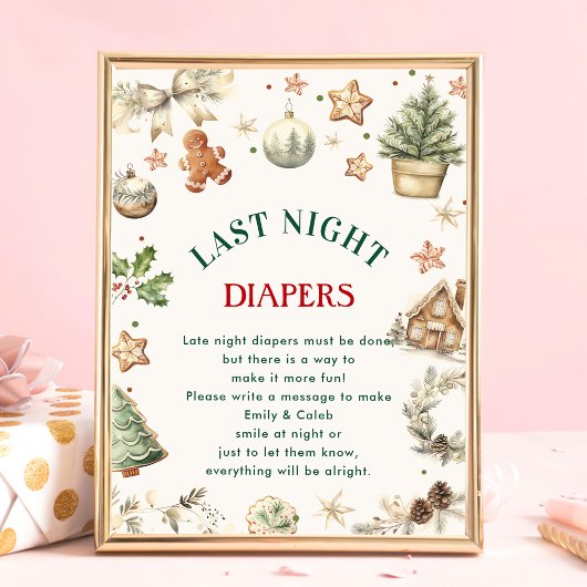 Poster Jeu de Baby shower de Noël "Dernier Night Diapers"