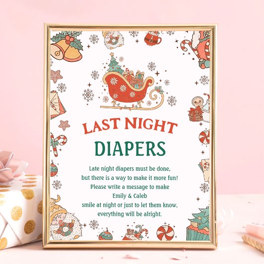 Poster Jeu de Baby shower de Noël "Dernier Night Diapers"