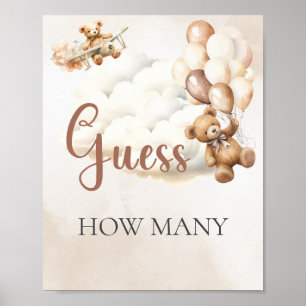 Poster Jeu de Baby Shower DEVINE COMBIEN de ballons ours