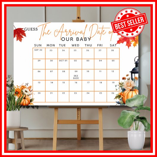 Poster Jeu de Baby Shower DEVINEZ LA DATE D'ACCouchement