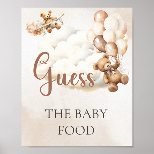Poster Jeu de Baby Shower DEVINEZ LA NOURRITURE POUR BÉBÉ (Devant)