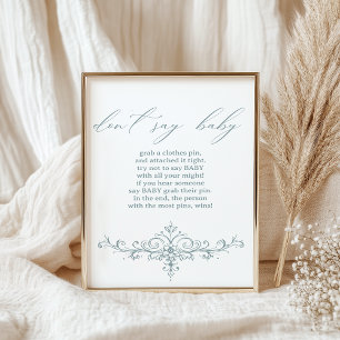 Poster Jeu de Baby Shower Floral Bleu Vintage Intemporel