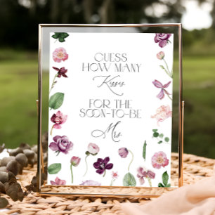 Poster Jeu de Baby Shower Floral Devinez Combien de Bisou