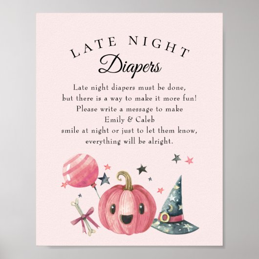 Poster Jeu de Baby shower Halloween "Late Night Diapers" (Devant)
