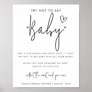 Poster Jeu de baby shower minimaliste 'Ne dites pas bébé'
