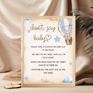Poster Jeu de baby shower n'écrivez pas panneau bébé bleu
