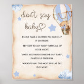 Poster Jeu de baby shower n'écrivez pas panneau bébé bleu (Devant)