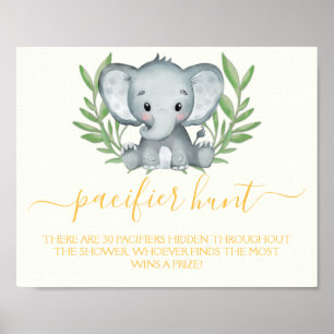 Poster Jeu de Baby shower neutre de chasse aux éléphants 