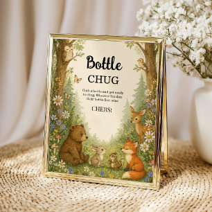 Poster Jeu de baby shower Woodland Bottle Chug Forest