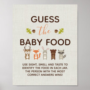 Poster Jeu de Baby shower Woodland - Guess Baby Food Po