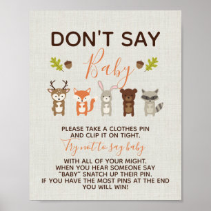 Poster Jeu de Baby shower Woodland - Ne pas dire bébé