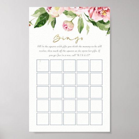Poster Jeu de Bingo Aquarelle Flush Doux Peony (Devant)